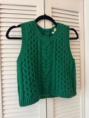 Anthropologie Green Cable Knit cropped Sleeveless Sweater